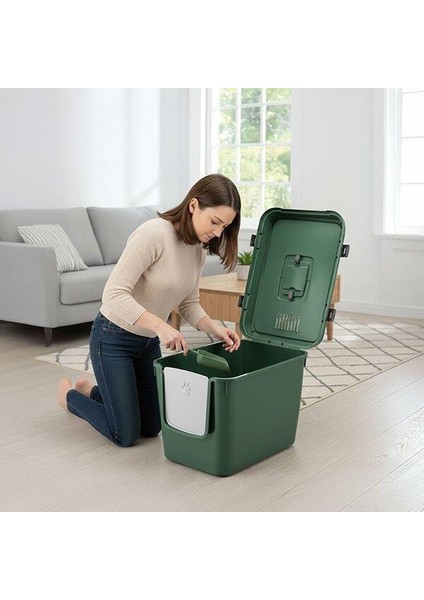 Handor Kapalı Kedi Tuvaleti XXL 57X39X43 - Yeşil fırsatları