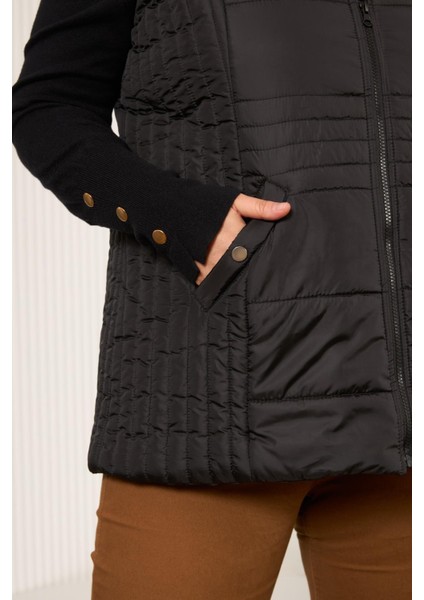 Kadın Cepli Siyah Büyük Beden Kapitone Yelek fiyatları