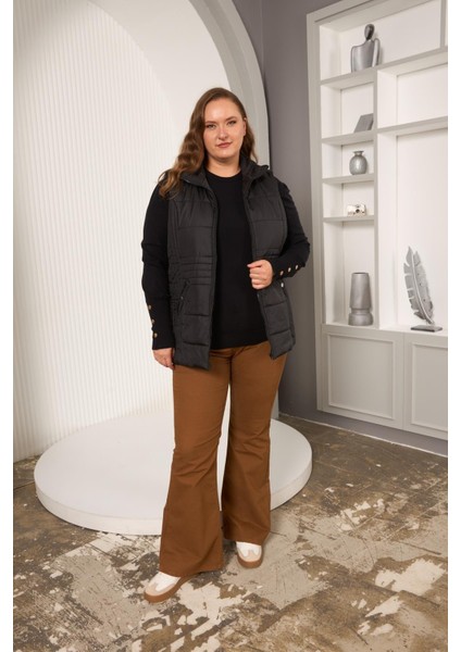 Kadın Cepli Siyah Büyük Beden Kapitone Yelek indirimleri