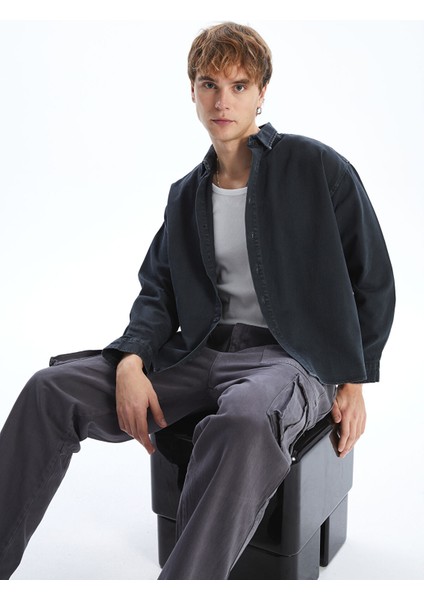 Yeni Sezon Rahat Kalıp Uzun Kollu Gabardin Erkek Gömlek Ceket