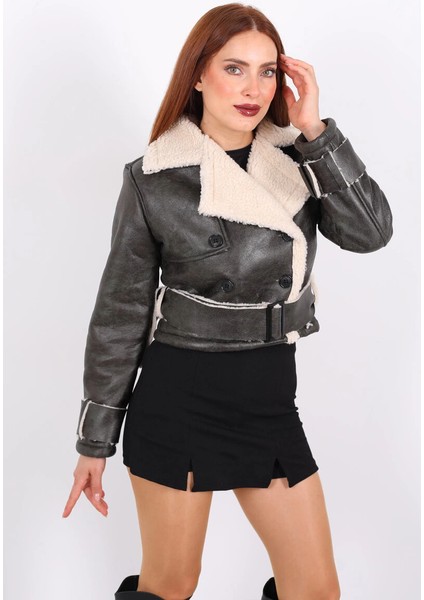 Lvsqvr Kürklü Suni Deri Kemerli Haki Kadın Kısa Mont T1256 (Beden: Xl) fırsatları