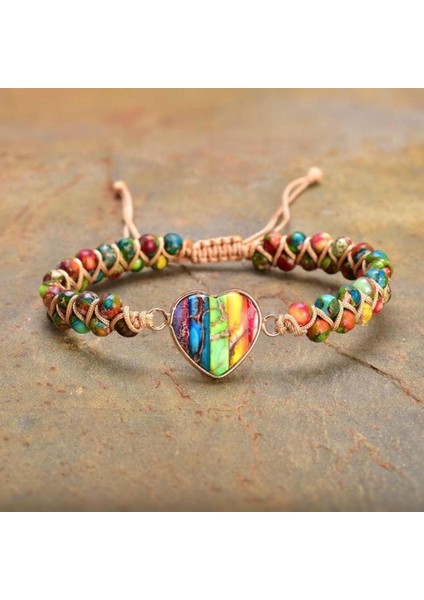 El Yapımı 7 Çakra Doğal Taş Kalpli Bileklik • Ayarlanabilir Makrome • Şifalı Enerji Taşları fiyatları