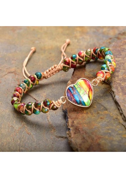 El Yapımı 7 Çakra Doğal Taş Kalpli Bileklik • Ayarlanabilir Makrome • Şifalı Enerji Taşları modelleri