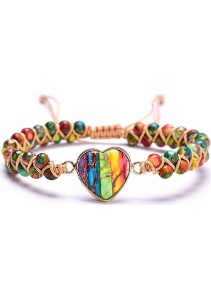 El Yapımı 7 Çakra Doğal Taş Kalpli Bileklik • Ayarlanabilir Makrome • Şifalı Enerji Taşları indirimleri