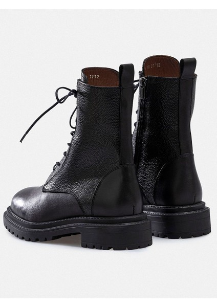 Siyah Hakiki Deri Fermuarlı Bağcıklı Kadın Bot modelleri