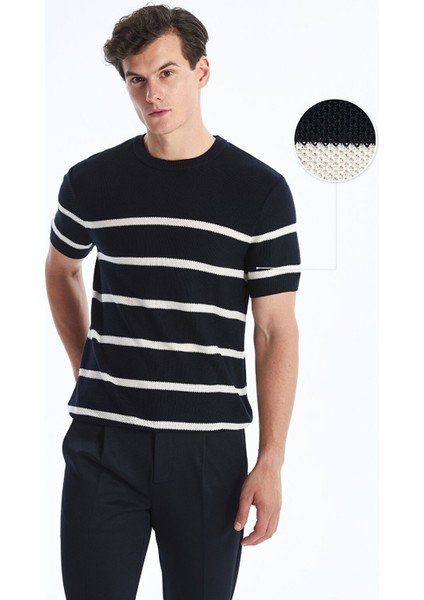 Yeni Sezon Bisiklet Yaka Kısa Kollu Çizgili Erkek Triko Kazak
