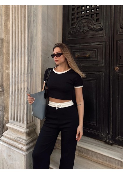 Crop Pantolon Biyeli Takım Siyah