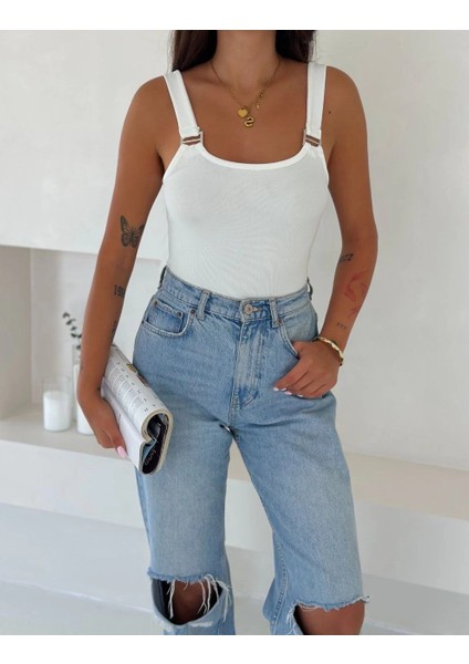 Ottoman Toka Askılı Bluz Beyaz S4194