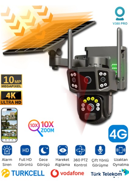 SM-750 Solar Güvenlik Kamerası 4G Sim Kartlı PTZ Hareketli Gece Görüşlü Güneş Panelli Akıllı Kamera