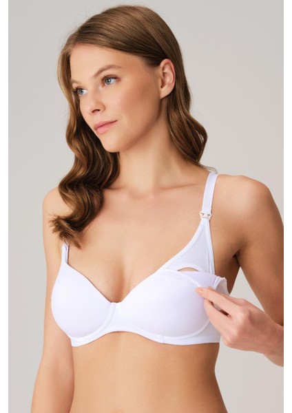 Balensiz Lohusa Önden Açılan Yumuşak Süngerli Beyaz Emzirme Sütyeni