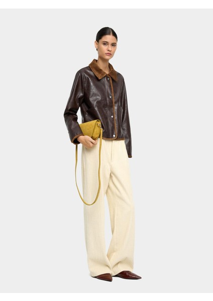 Kontrast Yakalı Deri Efektli Ceket modelleri