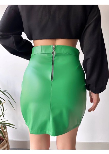 Lvsqvr Dantelli Fermuarlı Deri Etek Yeşil W24598 (Beden: M) fiyatları