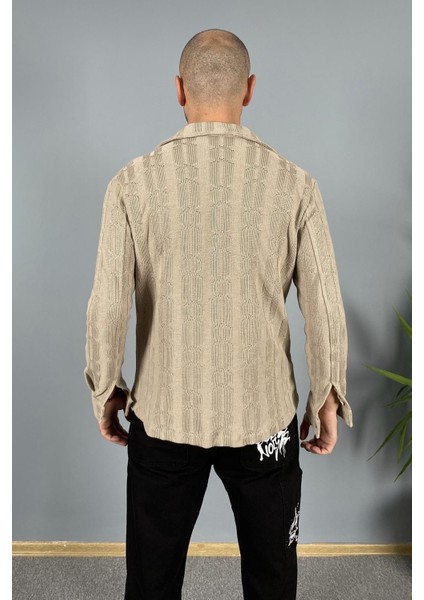 Jakarlı Oversize Triko Örgü Uzun Kol Vizon Gömlek indirimleri