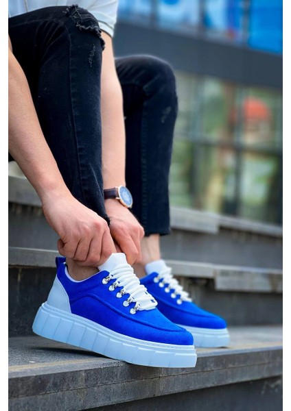Nrtmsa KB-X10 Kuback Sax Süet Beyaz Yüksek Taban Günlük Spor Ayakkabı Mavi (Numara: 43)