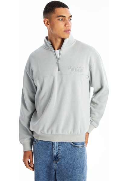 Yeni Sezon Dik Yaka Uzun Kollu Baskılı Erkek Kalın Sweatshirt