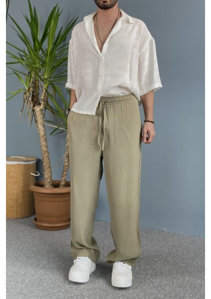 Modal Kumaş Bağcıklı Baggy Pantolon Haki