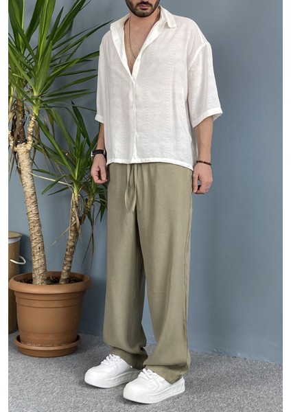 Modal Kumaş Bağcıklı Baggy Pantolon Haki modelleri