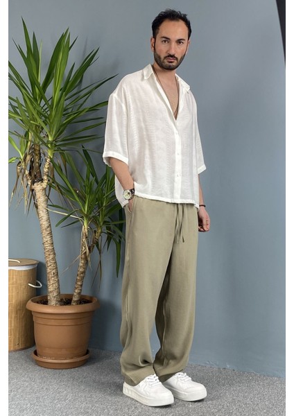 Modal Kumaş Bağcıklı Baggy Pantolon Haki fırsatları