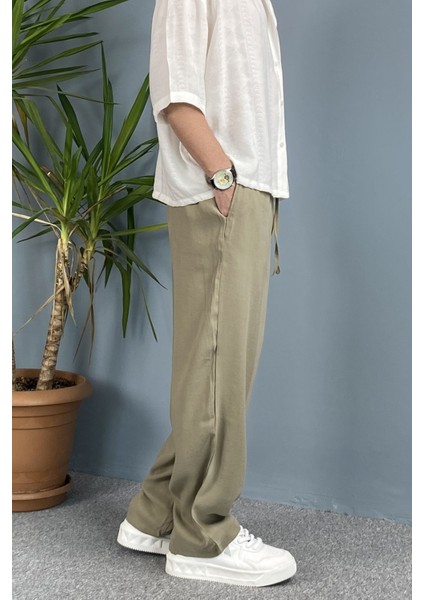 Modal Kumaş Bağcıklı Baggy Pantolon Haki indirimleri