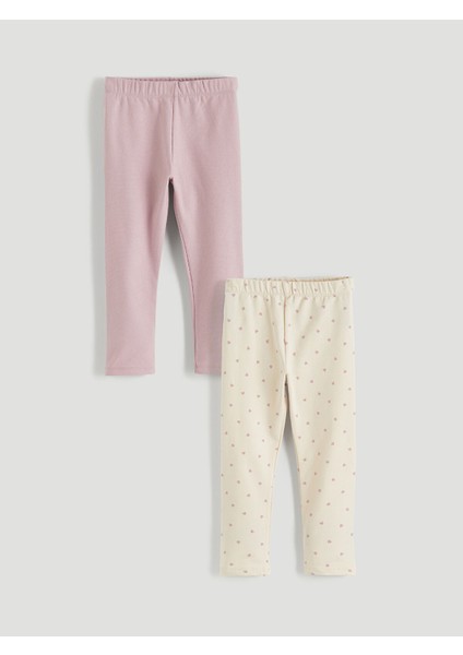 Yeni Sezon Beli Lastikli Kız Çocuk Tayt 2'li