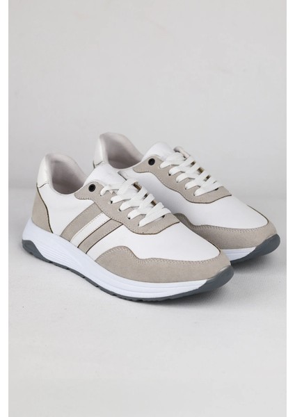 Erkek Spor Sneaker Beyaz ve Taş Rengi Ayakkabı Ortopedik Tabanlı D011 fiyatları