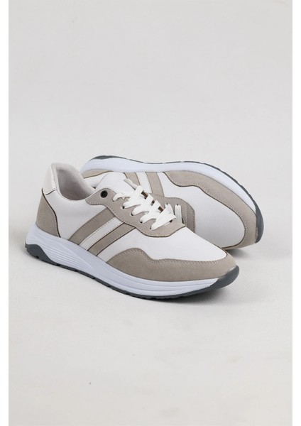 Erkek Spor Sneaker Beyaz ve Taş Rengi Ayakkabı Ortopedik Tabanlı D011 fırsatları
