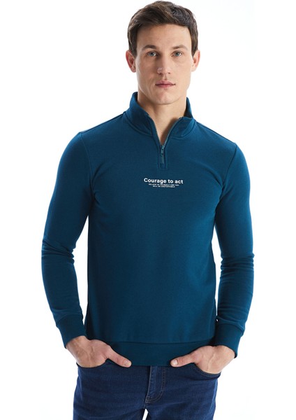 Yeni Sezon Dik Yaka Uzun Kollu Baskılı Erkek Kalın Sweatshirt