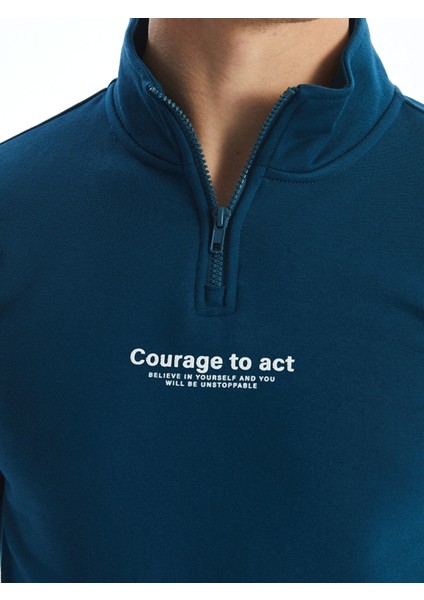 Yeni Sezon Dik Yaka Uzun Kollu Baskılı Erkek Kalın Sweatshirt modelleri