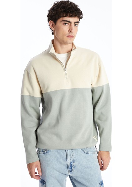 Yeni Sezon Dik Yaka Uzun Kollu Renk Bloklu Erkek Kalın Sweatshirt