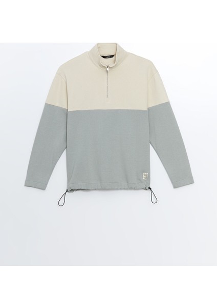 Yeni Sezon Dik Yaka Uzun Kollu Renk Bloklu Erkek Kalın Sweatshirt indirimleri