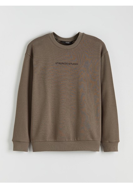 Yeni Sezon Bisiklet Yaka Nakışlı Erkek Kalın Sweatshirt