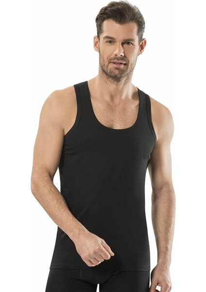 Erkek 4'lü Siyah Penye Askılı Atlet