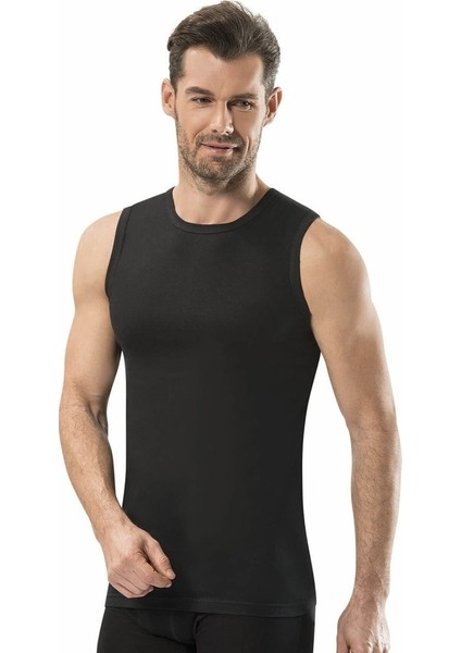 Erkek Tekli Siyah Pamuklu Sıfır Yaka Sıfır Kol Atlet