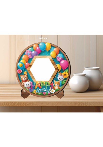 Mdf Malzemeden Çocuklar Için 14X14 cm Uv Baskılı Altıgen Fotoğraf Çerçeve V4