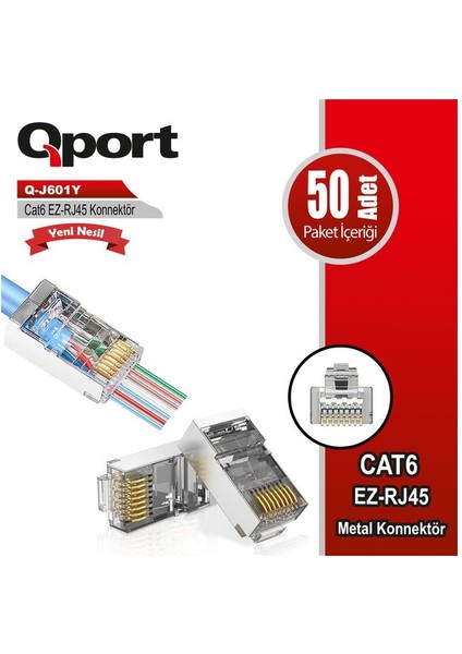 Qport Q-J601Y Cat6 Metal Yeni Nesil 50 Li Konnektör