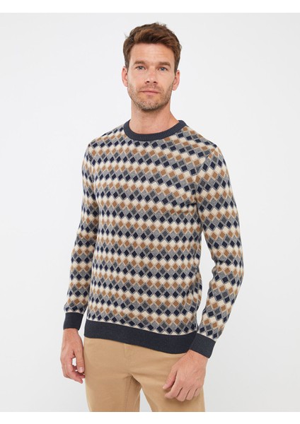 Yeni Sezon Bisiklet Yaka Uzun Kollu Desenli Erkek Triko Kazak