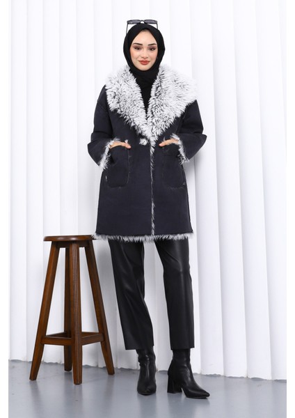 Siyah Kruvaze Yaka İçi Kürklü Süet Mont fiyatları