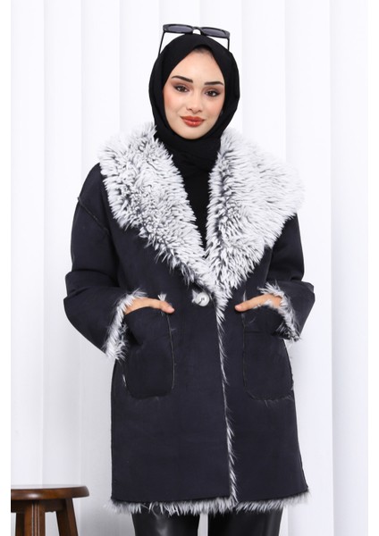 Siyah Kruvaze Yaka İçi Kürklü Süet Mont modelleri