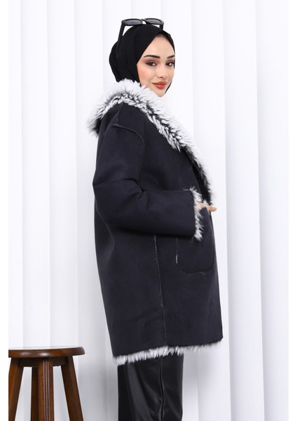 Siyah Kruvaze Yaka İçi Kürklü Süet Mont fırsatları