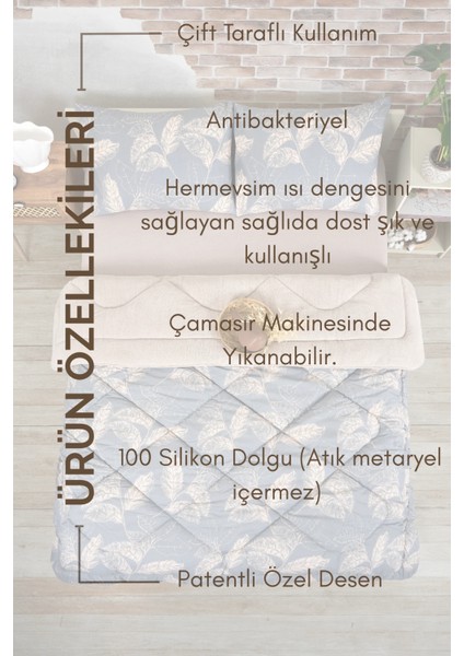 Çift Kişilik Wellsoft Çift Taraflı Yorgan ve Yastık Kılıfı Seti