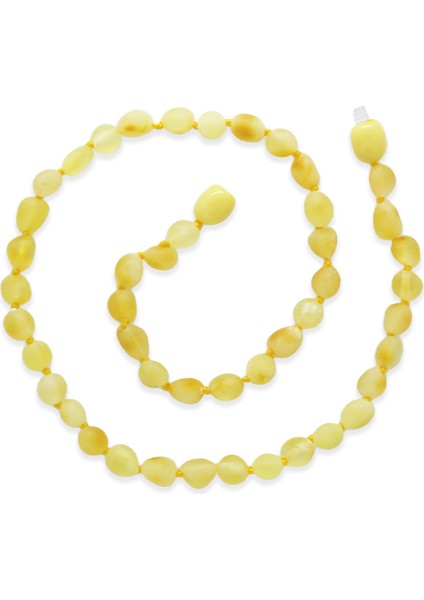 Mat Soft Sarı Renk Doğal Form Damla Kehribar Taşlı Bebek Diş Kolyesi