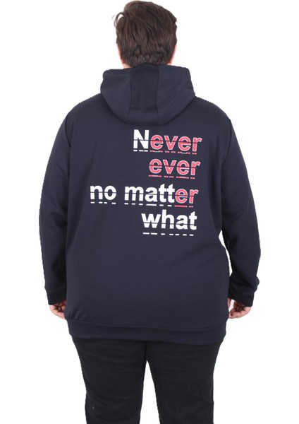 Mocgrande Büyük Beden Kapüşonlu Sweat Double Face Never 25706 Lacıvert modelleri