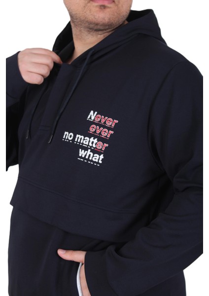 Mocgrande Büyük Beden Kapüşonlu Sweat Double Face Never 25706 Lacıvert fırsatları