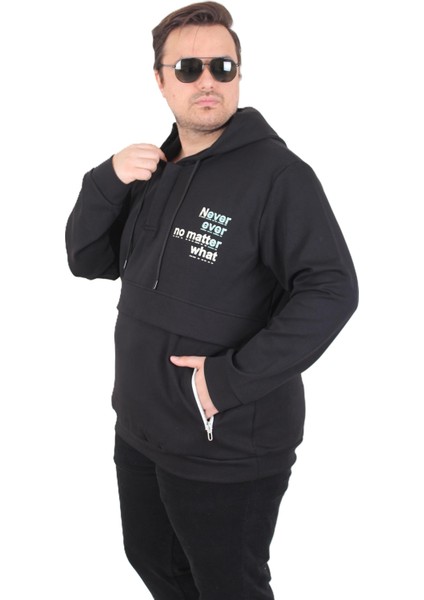 Mocgrande Büyük Beden Kapüşonlu Sweat Double Face Never 25706 Sıyah fiyatları