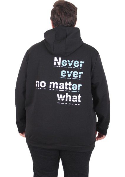 Mocgrande Büyük Beden Kapüşonlu Sweat Double Face Never 25706 Sıyah modelleri