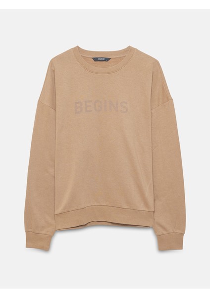 Yeni Sezon Standart Kalıp Bisiklet Yaka Baskılı Erkek Kalınsweatshirt