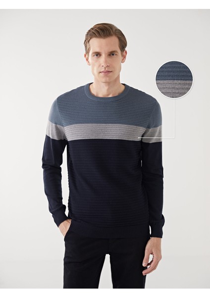 Yeni Sezon Bisiklet Yaka Uzun Kollu Renk Bloklu Erkek Triko Kazak