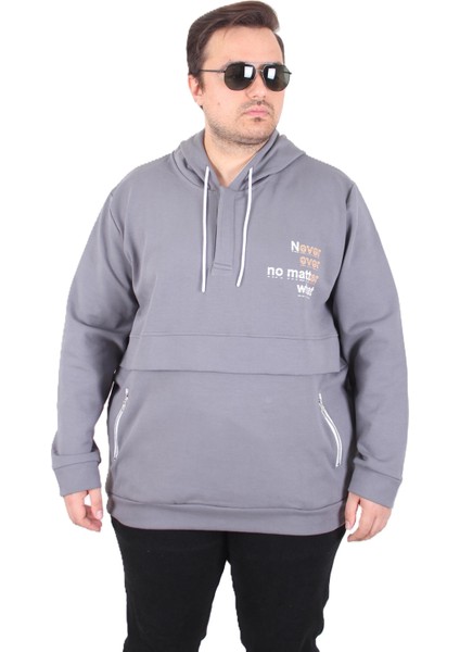Mocgrande Büyük Beden Kapüşonlu Sweat Double Face Never 25706 Fume