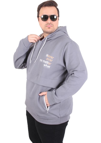 Mocgrande Büyük Beden Kapüşonlu Sweat Double Face Never 25706 Fume fiyatları