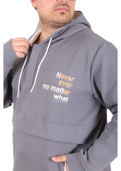 Mocgrande Büyük Beden Kapüşonlu Sweat Double Face Never 25706 Fume fırsatları